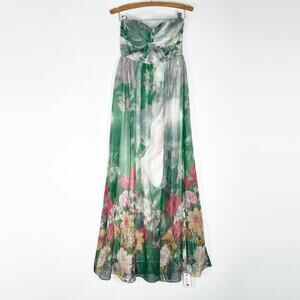 Minuet Floral Chiffon Strapless Midi Maxi Dress Green Pink NWT